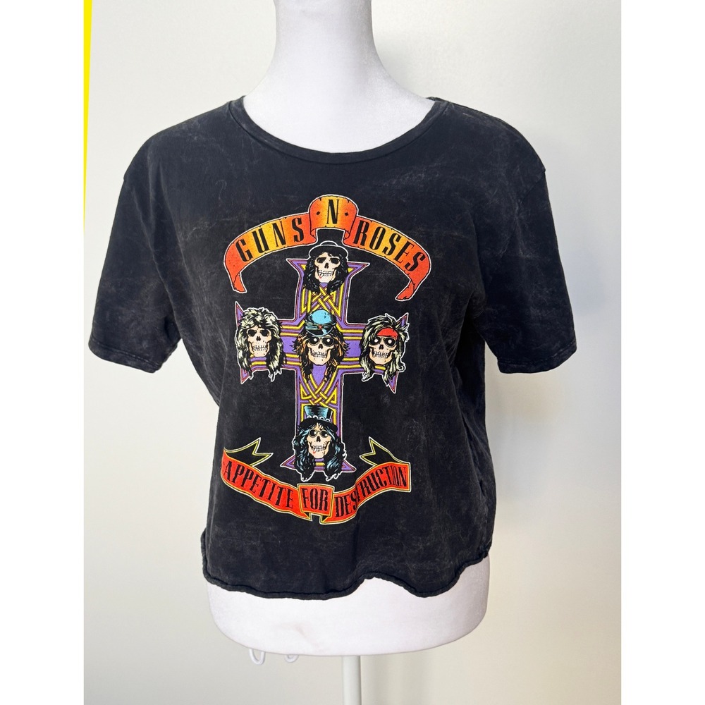 Guns N Roses Appetite For Destruction 1988 Tour Graphic Tee Black Acid Wash LG